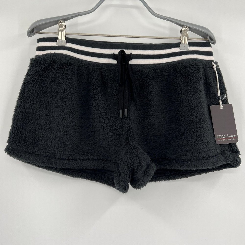 PJ Salvage Cozy Sherpa Lounge Pajama Short sz M Charcoal Gray Faux Fur RPBOS NWT